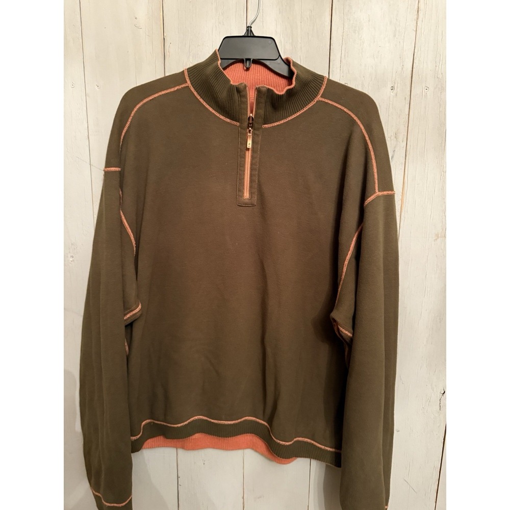 Tommy Bahama Reversible 1/4-Zip‎ Knit Sweater Sz-XL Brown Orange Pullover J17